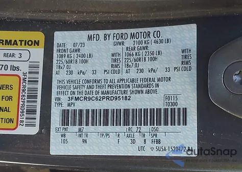 2023 Ford Bronco Sport Outer Banks из США, поврежденный, VIN 3FMCR9C62PRD95182